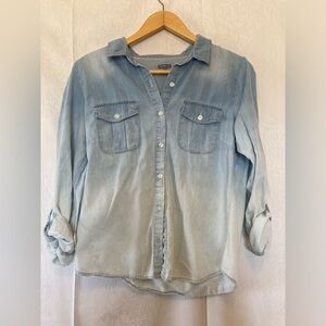 Charlotte Russe Size Large Faded Two Tone Denim Cotton Button Down Shirt